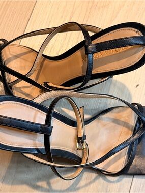 Bottega Veneta Black Strappy Leather Sandals with Tan Insole